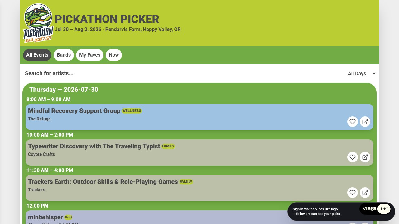 Screenshot of Pickathon Picker